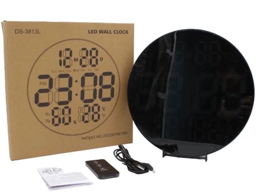 Електронний настінний годинник LED Wall Clock DS-3813L 26см з будильником і календарем, Цифровий круглий годинник зелений з білим на стіну від USB Чорні