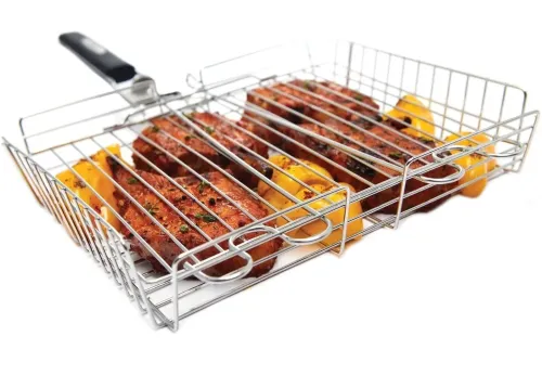 Універсальна Решітка гриль для мангала Broil King MAG-770 32x22 см зі знімною ручкою, кошик сітка для барбекю з нержавіючої сталі срібляста