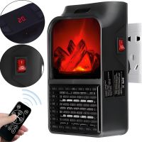 Портативний міні обігрівач з імітацією полум'я Flame Heater W-012 з LCD екраном 800W в розетку, Тепловентилятор камін з пультом 800Вт Чорний