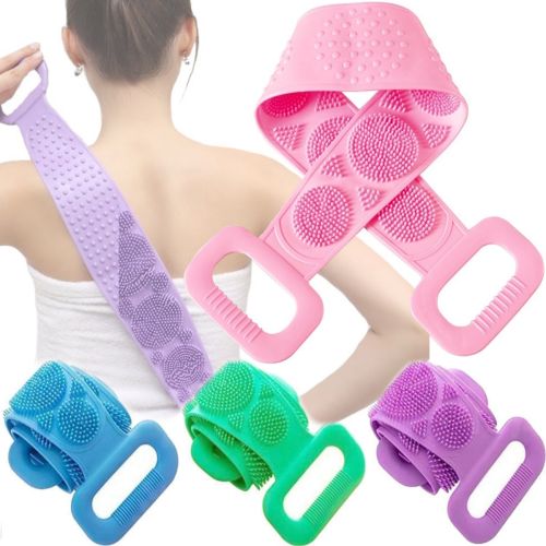 Силіконова двостороння мочалка Silicon bath towel 70 см — мочалка-масажер для тіла, масажна щітка для душу та ванни з ручками Silica gel bath brush