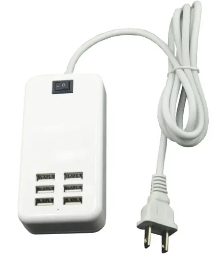 Мережевий зарядний пристрій USB Desktop Charger 20W на 6 портів з вимикачем, Зарядка адаптер для зарядки телефонів на 6 роз'ємів від мережі Білий