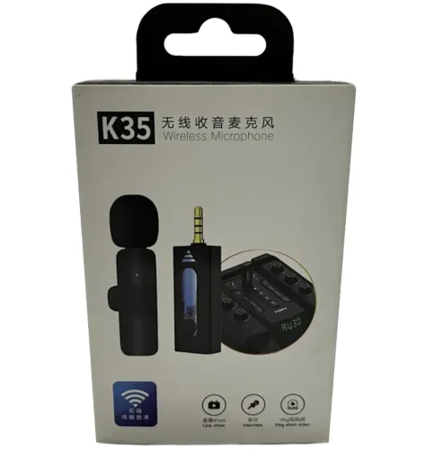 Петличний подвійний мікрофон K35 з AUX для смартфона з прищіпкою на одяг, Петличка 2 мікрофони з шумозаглушенням для блогера 3,5 мм до 20м Чорна