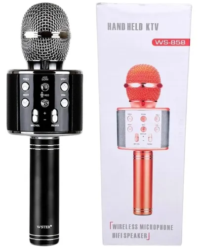 Бездротовий караоке мікрофон WSTER WS-858 Bluetooth USB AUX FM з вбудованим динаміком 5W, блютуз мікрофон з регулятором гучності Q858 для співу