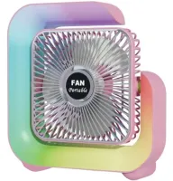 Настільний акумуляторний вентилятор Colorful Desktop Fan WY-308 з RGB підсвічуванням, Бездротовий G-подібний охолоджувач повітря нічник від USB
