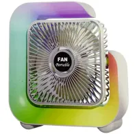 Настільний акумуляторний вентилятор Colorful Desktop Fan WY-308 з RGB підсвічуванням, Бездротовий G-подібний охолоджувач повітря нічник від USB
