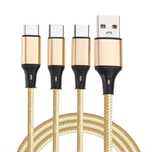 Потрійний зарядний USB кабель Proda Azeada Cavalry PD-B92th 3в1 Micro-USB, Type-C, Lightning для зарядки телефону 1.5 м, Зарядка шнур 2.4 А Золотий