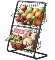 Универсальный двухуровневый органайзер полка Storage Rack MZY-662 для хранения овощей и фруктов, Этажерка фруктовница 2 уровня для кухни Черный