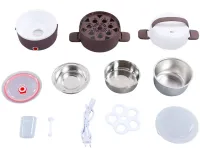 Електричний ланч бокс пароварка Electric lunch heater box 1500мл 3 секції для підігріву і приготування їжі від мережі, судочок рисоварка для їжі