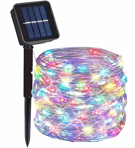 Вулична Світлодіодна гірлянда Solar String Lights 12 метрів 100 LED RGB діодів з сонячною панеллю, Водонепроникна Роса з пультом Мультикольорова