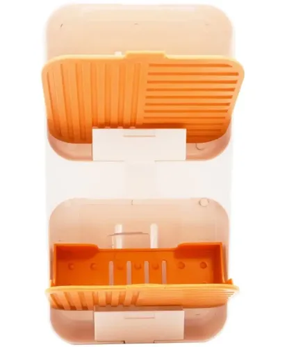 Настінний органайзер для мила Flip Lid Drain Soap Box на 2 відсіки з відкидними кришками, Подвійна навісна мильниця зі зливом на стіну у ванну