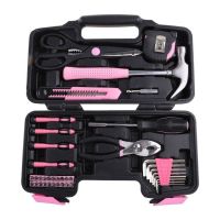 Жіночий набір інструментів Apollo Tools DT9706P 39 предметів, Універсальний комплект інструменту молоток викрутки плоскогубці плоскогубці ножиці ножиці біти Рожевий