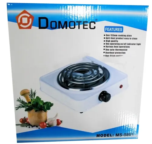 Електрична настільна спіральна плита на одну конфорку Domotec MS-5801 1000W, одноконфорочная електроплита 1000Вт з термостатом на 5 положень