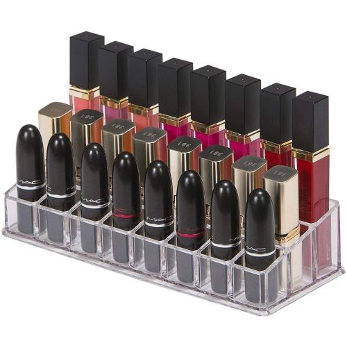Универсальный акриловый органайзер подставка Lipstick Shelf на 24 ячейки для хранения косметики и помады Контейнер для макияжа и мелочей Прозрачный
