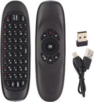 Беспроводная аэромышь C120 RuS с клавиатурой Air mouse с гироскопом, Универсальный USB пульт русская раскладка мини клавиатура на батарейках Черная