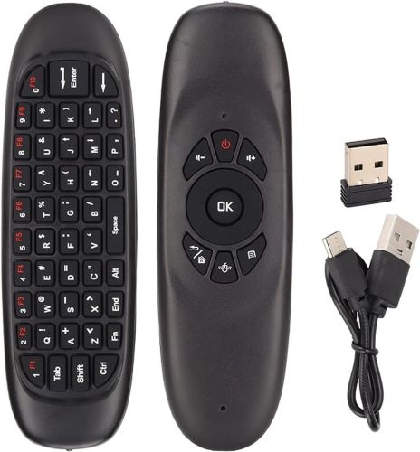 Беспроводная аэромышь C120 RuS с клавиатурой Air mouse с гироскопом, Универсальный USB пульт русская раскладка мини клавиатура на батарейках Черная