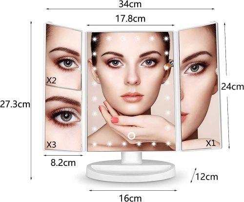 Косметичне потрійне дзеркало з сенсорною кнопкою Superstar Magnifying Mirror JN-817 3 в 1 зі збільшенням, складне дзеркало з LED підсвічуванням біле