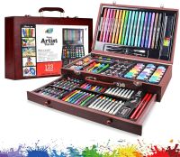 Дитячий набір для малювання і творчості Super Artist Tool Kit 123 предмета в дерев'яному валізі Художній комплект олівців і фарб в кейсі