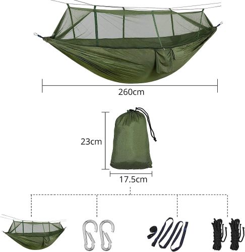 Підвісний туристичний нейлоновий гамак Hammock With Net Army до 200 кг з москітною сіткою для кемпінгу похідний гамак 263х135 Хакі Олива, Оливковий