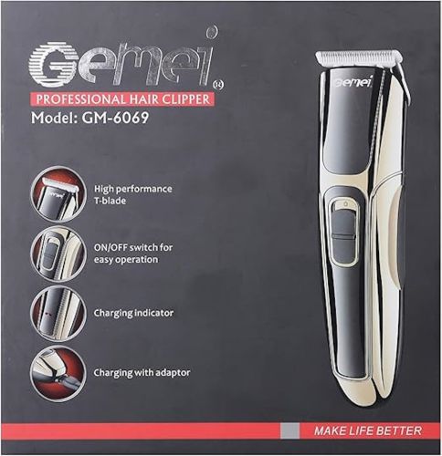Бездротова окантовочна машинка GEMEI GM-6069 для стрижки бороди і волосся c 4 насадками професійний акумуляторний тример бритва Geemy GM6069