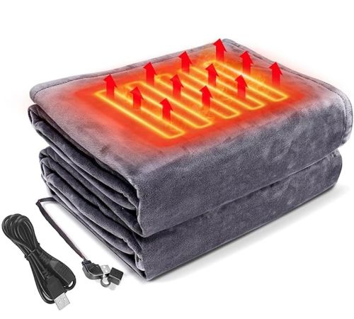 Туристичний плед пончо з підігрівом Heating Shawl Blanket JT - 202275 від USB Power Bank електроковдра із застібкою 3 режими нагріву для кемпінгу Сірий