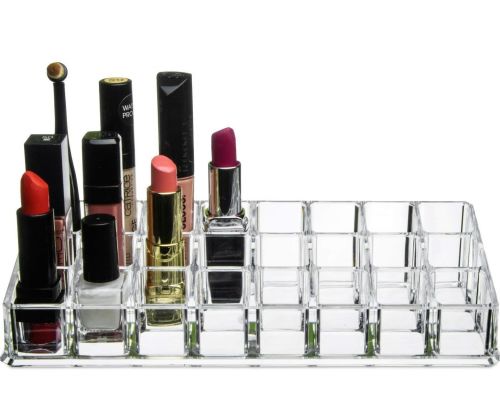 Универсальный акриловый органайзер подставка Lipstick Shelf на 24 ячейки для хранения косметики и помады Контейнер для макияжа и мелочей Прозрачный