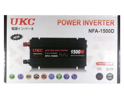 Автомобільний перетворювач інвертор UKC NFA-1500D 12V-220V з чистою синусоїдою 1500W, Автоперетворювач напруги струму AC/DC від акумулятора