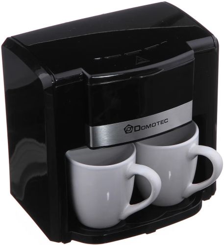Крапельна кавоварка на дві чашки Domotec MS-0708 c 2 керамічними чашками, домашня електрична кавоварка для чаю та кави на 0.3 л 500W Чорна
