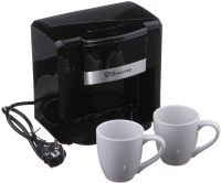 Крапельна кавоварка на дві чашки Domotec MS-0708 c 2 керамічними чашками, домашня електрична кавоварка для чаю та кави на 0.3 л 500W Чорна