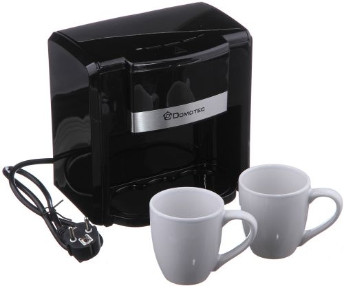 Крапельна кавоварка на дві чашки Domotec MS-0708 c 2 керамічними чашками, домашня електрична кавоварка для чаю та кави на 0.3 л 500W Чорна