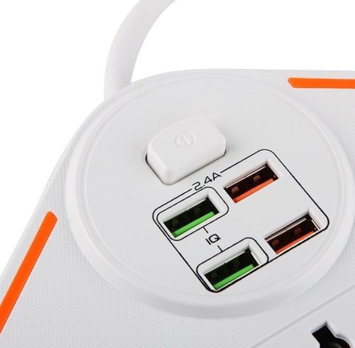 Універсальний мережевий фільтр подовжувач Anti-Static Socket Remax BKL-07 на 3 розетки 4 USB 3.4 A, електричний трійник з запобіжником PS07 Білий