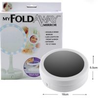 Настільне кругле Косметичне дзеркало з LED підсвічуванням My Fold Away для макіяжу, складне збільшувальне 10x дзеркало трансформер з органайзером