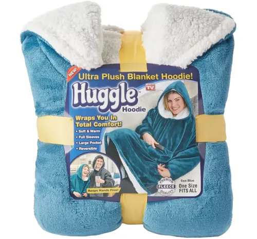 Толстовка-плед з капюшоном Huggle Hoodie Ultra Plush Blanket 2 в 1 унісекс оверсайз толстовка худі плюшевий плед з рукавами на флісі 74Х110 см Блакитна
