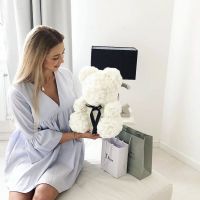 Маленький мишка из искусственных 3D роз Teddy Bear de Luxe 25 см White, белый медведь Тедди