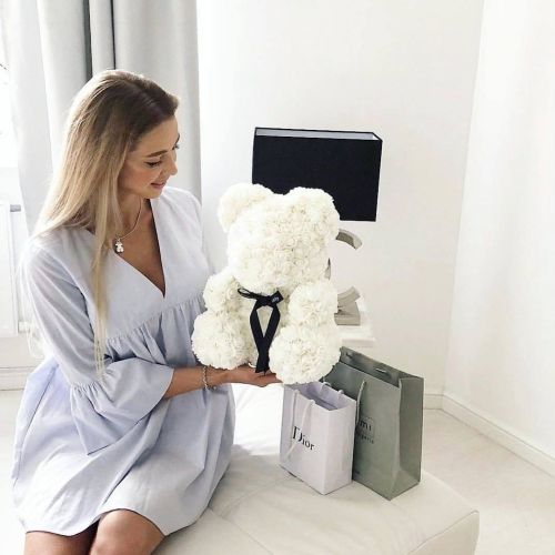 Маленький мишка из искусственных 3D роз Teddy Bear de Luxe 25 см White, белый медведь Тедди