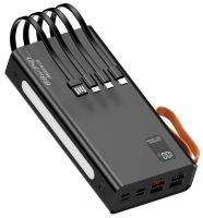Портативний зарядний пристрій Power Bank YM-644DX 66W 30000 mAh C набором кабелів для зарядки з ліхтариком, зовнішній акумулятор повербанк Чорний