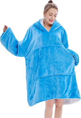 Толстовка-плед з капюшоном Huggle Hoodie Ultra Plush Blanket 2 в 1 унісекс оверсайз толстовка худі плюшевий плед з рукавами на флісі 74Х110 см Блакитна
