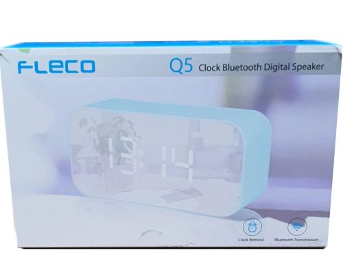 Дзеркальний годинник з колонкою Fleco BT Q5 Bluetooth з LED підсвічуванням і підставкою для телефону, блютуз колонка з годинником LS-Q5 з термометром