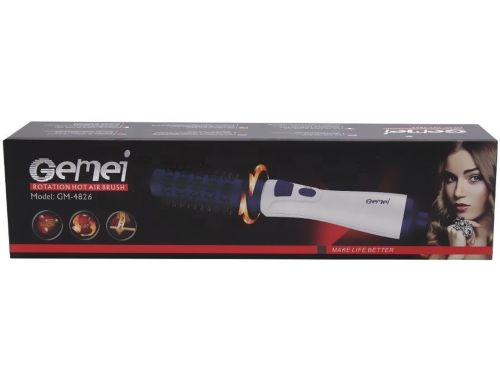 Фен-расческа для сушки волос Gemei GM-4826 1000W вращающийся фен стайлер, расческа браш, мультистайлер для укладки, завивки и локонов Geemy
