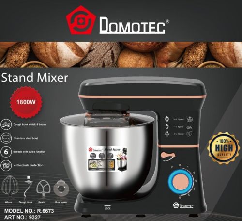 Кухонний планетарний міксер тістоміс Domotec R-6673 з чашею 12л і насадками, стаціонарний настільний міксер подрібнювач для замішування тіста 1800W