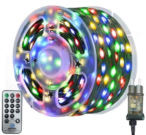 Новорічна гірлянда RGB роса 50 метрів 500 LED діодів з пультом IP44, Світлодіодна нитка Xmas 8 режимів від мережі 220V різнобарвна