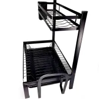 Металлическая двухъярусная сушилка органайзер Kitchen rack double deck MJ-4014 над раковиной, Стойка 2 яруса для сушки и хранения посуды с поддоном