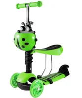 Триколісний дитячий самокат беговел Scooter FYS-2864 Green 5 в 1 зі складним сидінням, батьківською ручкою та колесами, що світяться, для дітей Зелений