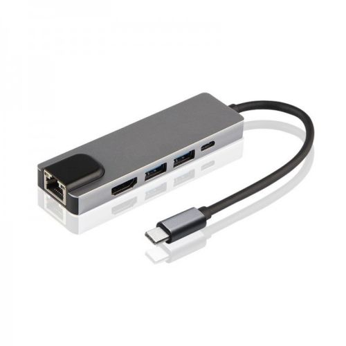 Мультифункціональний USB-хаб HOCO AC-500 Type-C на RJ45, HDMI, 2xUSB 3.0 адаптер, Ethernet LAN інтернет перехідник, конвертер XoKo HUB