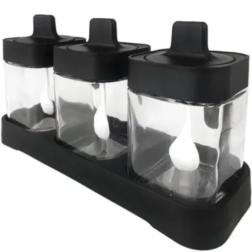 Набір контейнерів баночок Seasoning bottle set XL-730 3 відсіки по 400 мл для зберігання приправ і спецій, Комплект ємностей з кришками і ложками