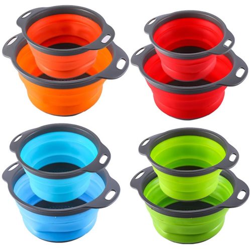Складні силіконові кошики Kitchen Craft W-86 для овочів і фруктів, комплект з 2 штук, набір друшляків зі зливом для миття 24.5 см, 29 см
