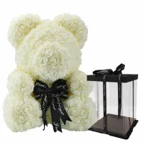 Маленький мишка из искусственных 3D роз Teddy Bear de Luxe 25 см White, белый медведь Тедди