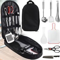 Набір туристичного посуду Kitchen Utensil BBQ комплект столових приладів на 7 предметів ножиці ложка дошка щипці різак для кемпінгу в сумці чохлі