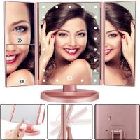 Косметичне потрійне дзеркало з сенсорною кнопкою Superstar Magnifying Mirror JN-817 3 в 1 зі збільшенням, складне дзеркало з LED підсвічуванням Рожеве