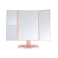 Косметичне потрійне дзеркало з сенсорною кнопкою Superstar Magnifying Mirror JN-817 3 в 1 зі збільшенням, складне дзеркало з LED підсвічуванням Рожеве