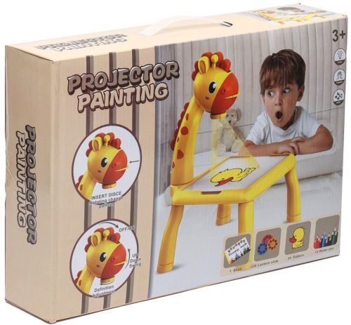 Дитячий столик проектор для малювання Projector Painting Жираф 3 в 1 набір для творчості з мольбертом, фломастерами і світловими слайдами Жовтий